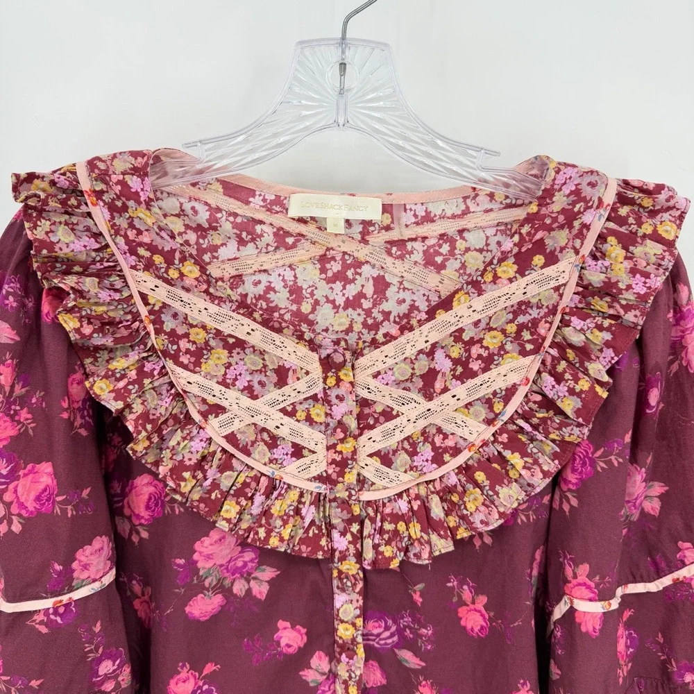 Love Shack Fancy Morrison Top Blouse Cotton Spiced Apple Red Size M